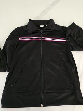 Bold Spirit Black Track Jacket Women's Small S Pink Stripe Fleece Lined Full Zip